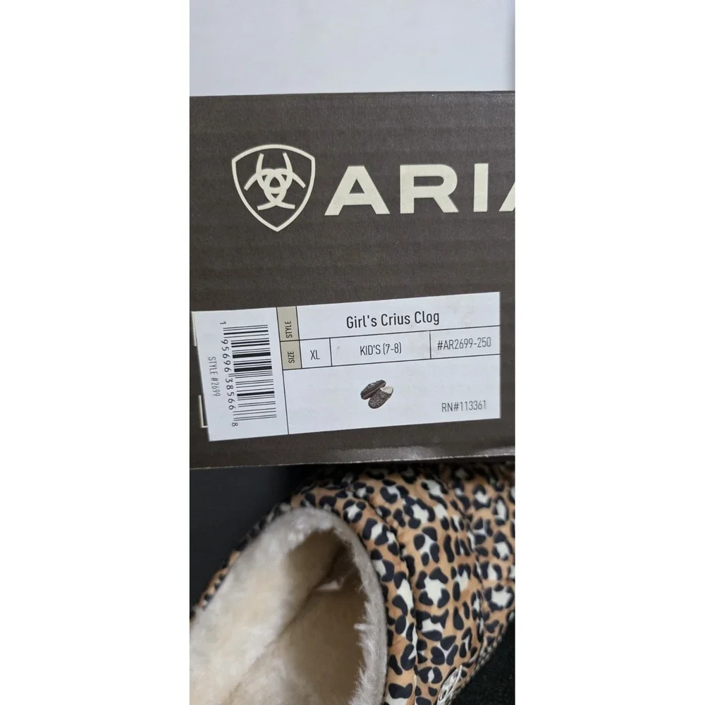 NEW Ariat Girls‎ 7/8 Crius Clog Slippers  Brown Leopard XL Fuzzy Cozy Lounge Kid